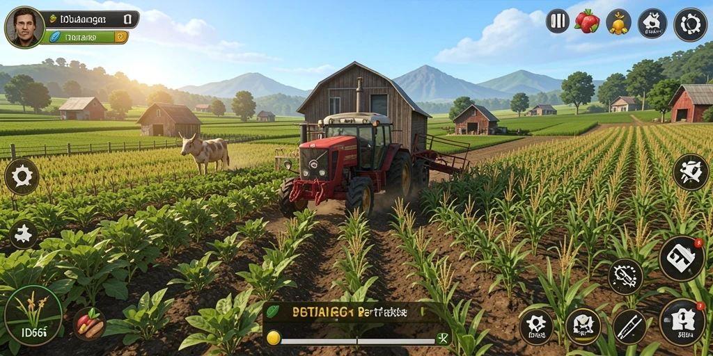 Gameplay seru di ID66 dengan ladang yang subur dan hewan ternak