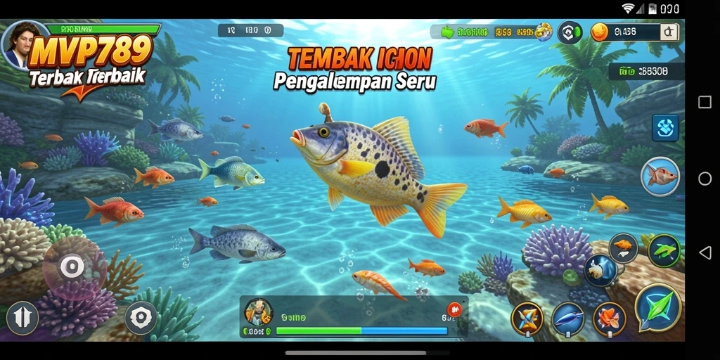 Screenshot gameplay MVP789 menampilkan aksi seru menembak ikan.